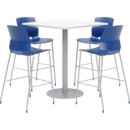 KFI 42" Square Bistro Table & 4 Barstool Set, White Table With Navy Stools OLTFL42SQ-B1922-SL-41-D354-4-OL2700BR-P